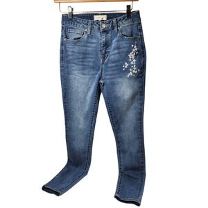 Harper Heritage High Rise Skinny Jeans Women's Size 26 Blue Floral Embroidered